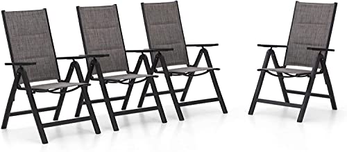 PHI VILLA 7 Piece Patio Furniture Outdoor Dining Set, Patio Dining Table and Chairs Set with Adjustable Folding Portable Padded Patio Chairs Aluminum & Rectangle Metal Dining Table for Garden