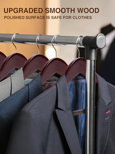 SMARTOR Suit Hangers for Men, 8 Pack - Wide Shoulder Wooden Suit Hangers with Non Slip Pants Holder, Wide Hangers for Suit, Coat, Jacket, Gown, Heavy Duty Wood Suit Hanger - Walnut