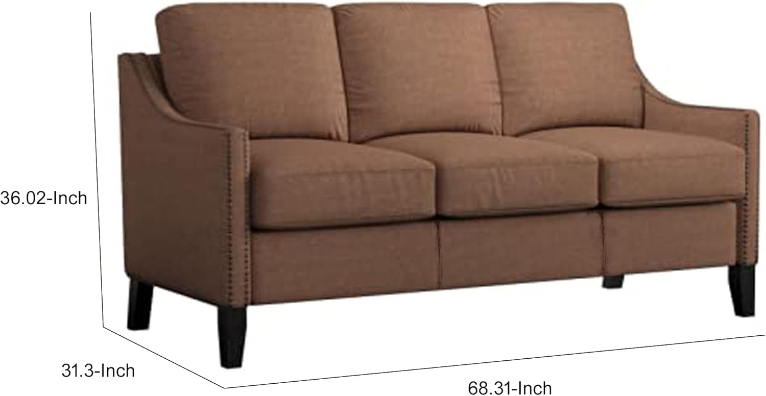Benjara Wooden Three Seater Sofa With Nail Head Details, Brown,
