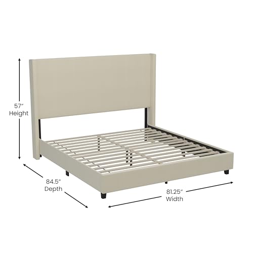 Merrick Lane Bramlett Modern Platform Bed - Gray Faux Linen - Queen - Padded Wingback Headboard - 3