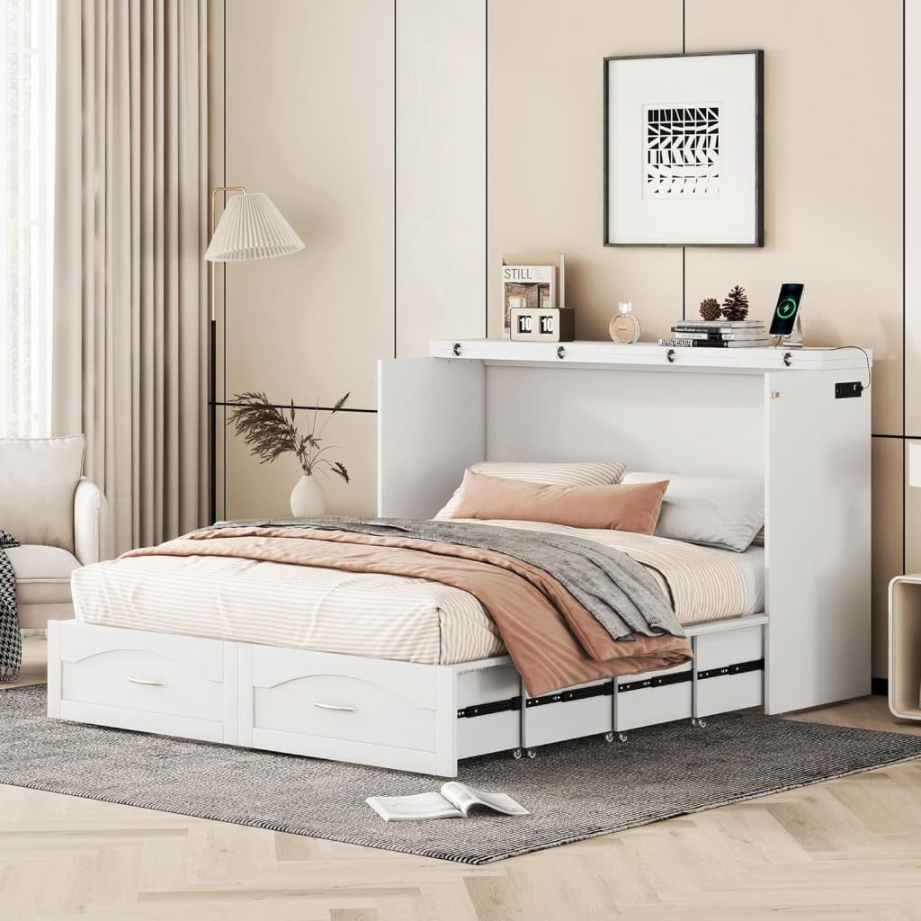 Revolutionary Transformable Full/Queen Murphy Wall Bed, Whaite