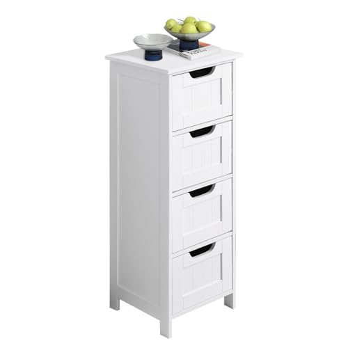 Bathroom Floor Cabinet Wooden Storage Cabinet with 4 Drawers Freestanding Storage Organizer Multifunctional Corner Unit for Living Room Kitchen Entryway, White