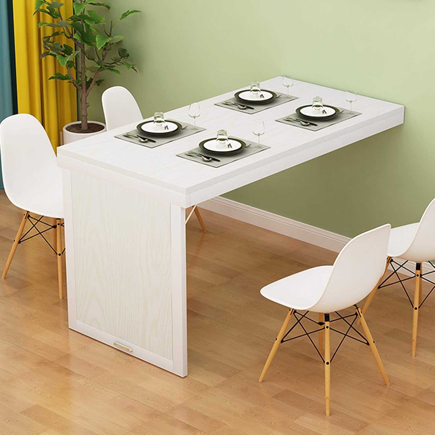Folding Dining Table Floating Desk Wall Mounted Drop Leaf Kitchen Table Convertible Narrow Desks for Small Spaces (White 120 * 50cm)