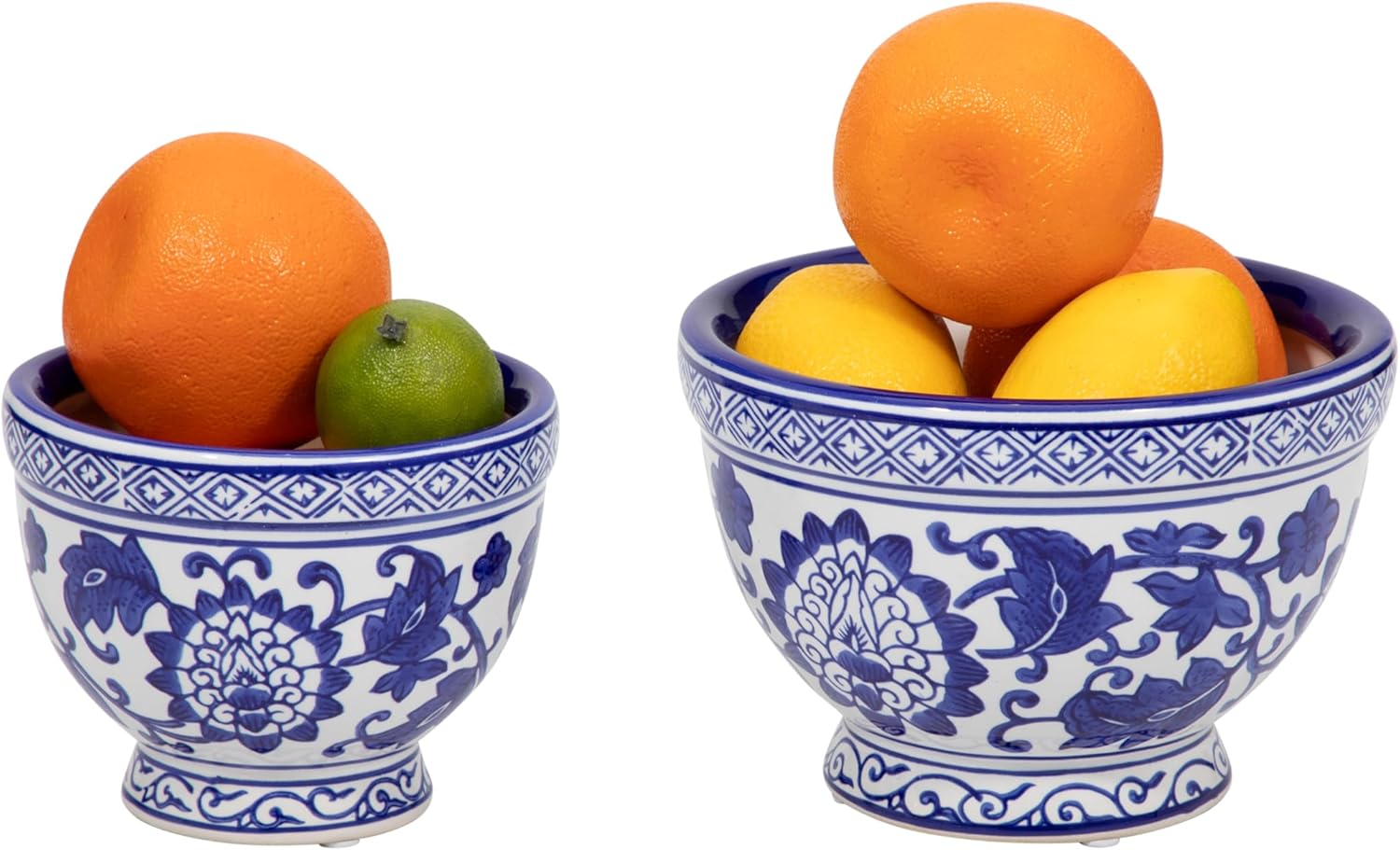 Sagebrook Home Ceramic Blue and White Chinoiserie Planter Bowls Set of 2-7