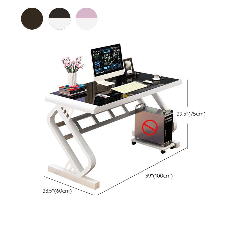KWOKING Stylish & Functional Glass Office Desk with Cable Management - Without Chairs Computer Desk Desktop Home E-sports Desk Economical Study Desk Black Table Top Black Base 63