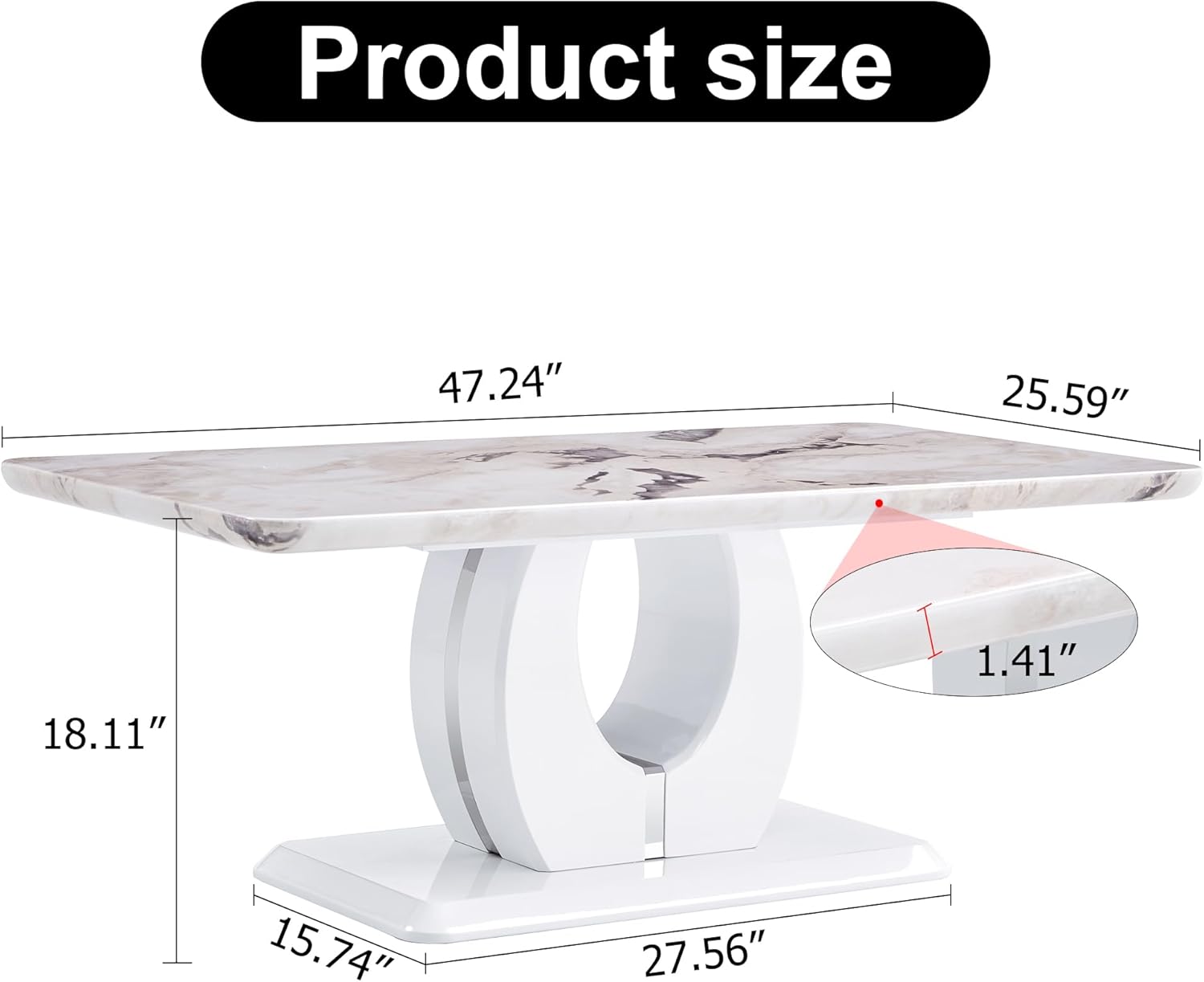 47 Inch Modern Marble Coffee Table for Living Room. Rectangular Luxury Center Table .Sleek Living Room Table,Accent Cocktail Table for Living Room, Office…