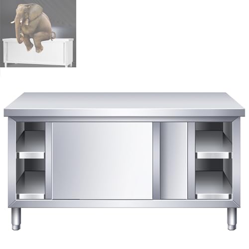 Stainless Steel Prep Table, W/Sliding Doors, Heavy Duty Workbench W/Cabinet, with Backsplash and Undershelf for Kitchen Restaurant (Size : 100x60x80cm/39x24x31in)