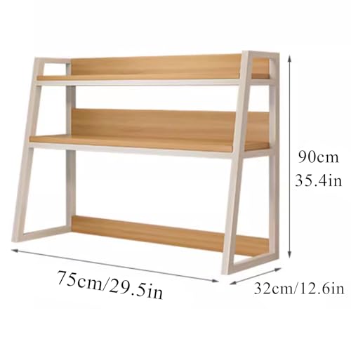 Computer Desktop Bookshelf, 1/2 Tier Metal Frame Wood Hutch Bookshelf, Freestanding Storage Desk Display Shelf for Dormitory Office Kitchen Bathroom(45.2x12.6x35.4in, Maple)