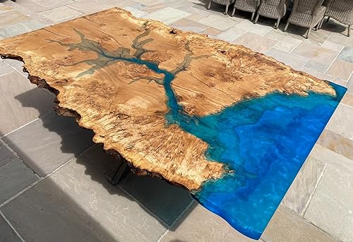 TUZECH Unique Wood Resin Epoxy Classic Blue Ocean Look with Wave Table Coastal table Top Dining Table Coffee Table Side/End Table Home Décor (16.5