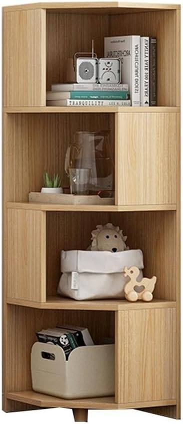 Simple Style Multifunctional Wooden Bookcase, 4 Tier Corner Cabinet Sofa Side Corner Cabinet, Corner Bookcase for Home Living Room Office