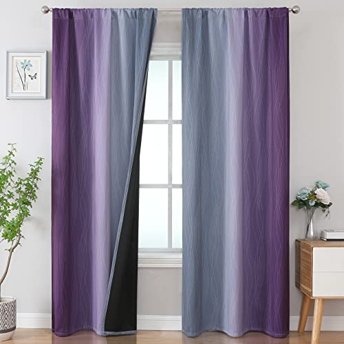 Estelar Textiler Yellow and Gray Blackout Curtains 96 Inches Long, Room Darkening Rod Pocket Ombre Curtains for Bedroom, Thermal Insulated Light Blocking Drapes for Sliding Door, 52Wx96L, 2 Panels