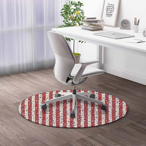 Round Rug 5 FT Tribal Chair Mat for Carpeted Floor Abstract Geometric Under Desk Low-Pile Rug Office Desk Chair Mat Floor Mat for Standing Desk