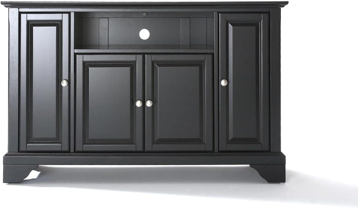 Rococo Radiance 48-inch TV Stand - Black Finish, 18 x 47.75 x 30 inches, Free Standing, Wood Veneer Construction, Stylish TV Stand for Living Rooms, Storage TV Stand