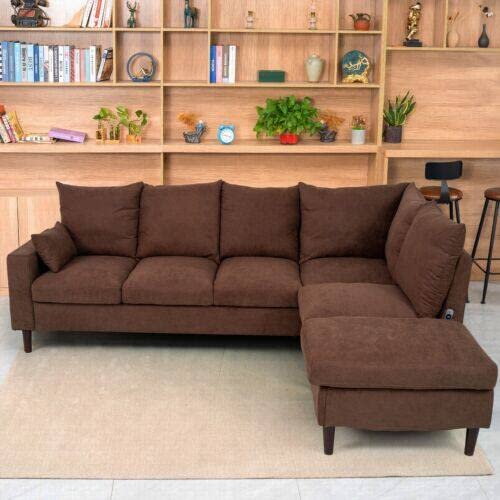Panana 6 Seater L shape Corner Sofas Coch with Left Right Hand Side built-in USB Charging Port Chaise, Extra Large, Brown
