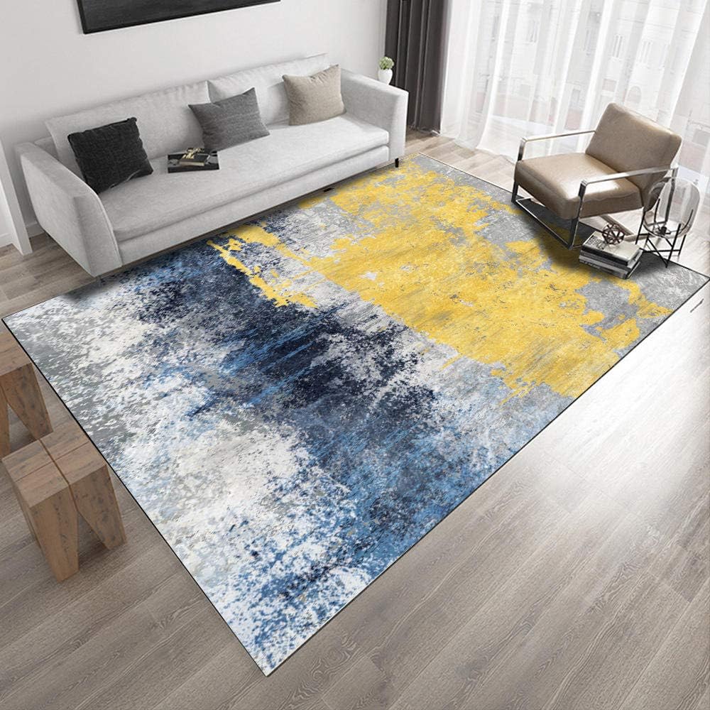 Rugs Living Room Area Rug Simple Abstract Blue Yellow Gray Oil Painting XXL Extra Large Medium Home Decor Floor Carpet 80x160CM (31'' x 63'')