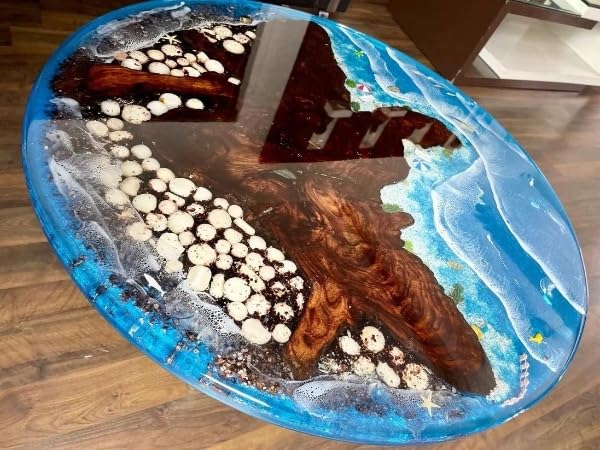 Shoreline Bliss Coastal Resin Look Epoxy Round Coffee Table Center Table Dining Room Table Living Room Table Patio Table Office Table Bar Table Conference Room Table (Without Stand, 46 x 46 Inches)