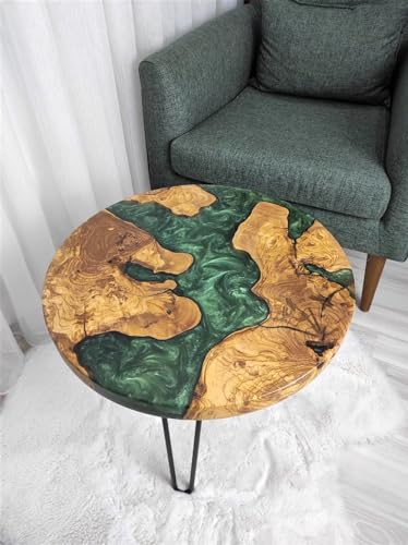 Large Indoor Epoxy Round Table Green River Table Resin Coffee Table Acacia Wood Table Living Room for 2, 4, 6, 8 Side/End Table Patio Table Bar Counter Home Decor (18