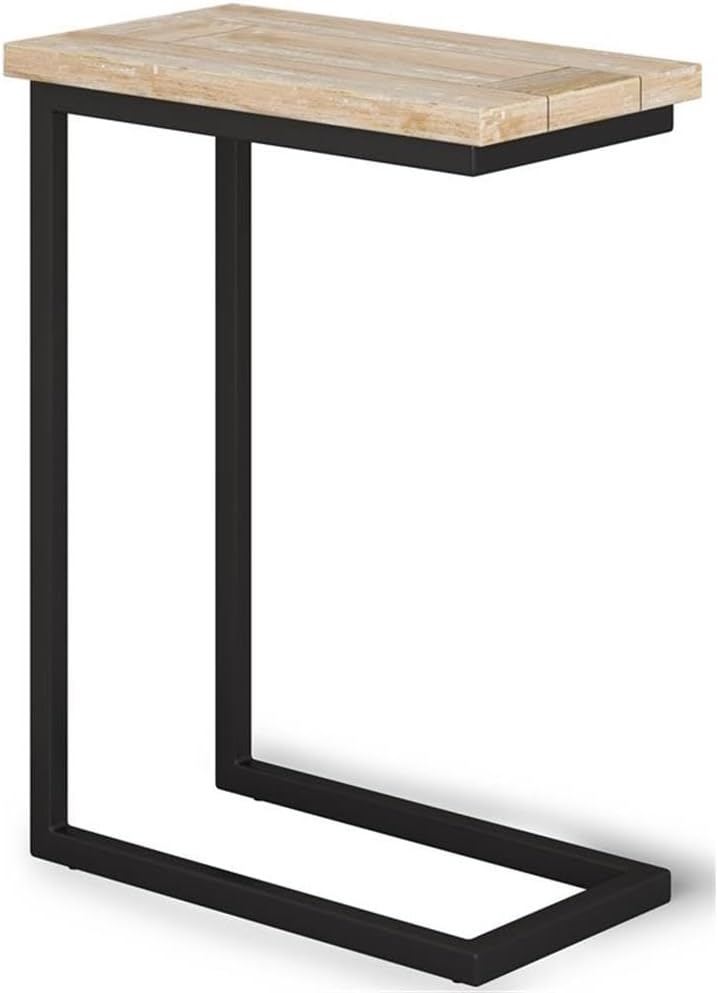 Allora Small C Table for Sofa Side, Narrow Industrial Side Table for Small Spaces, Rustic Short Table for Living Room, Light Brown Solid Wood Corner Table for Office