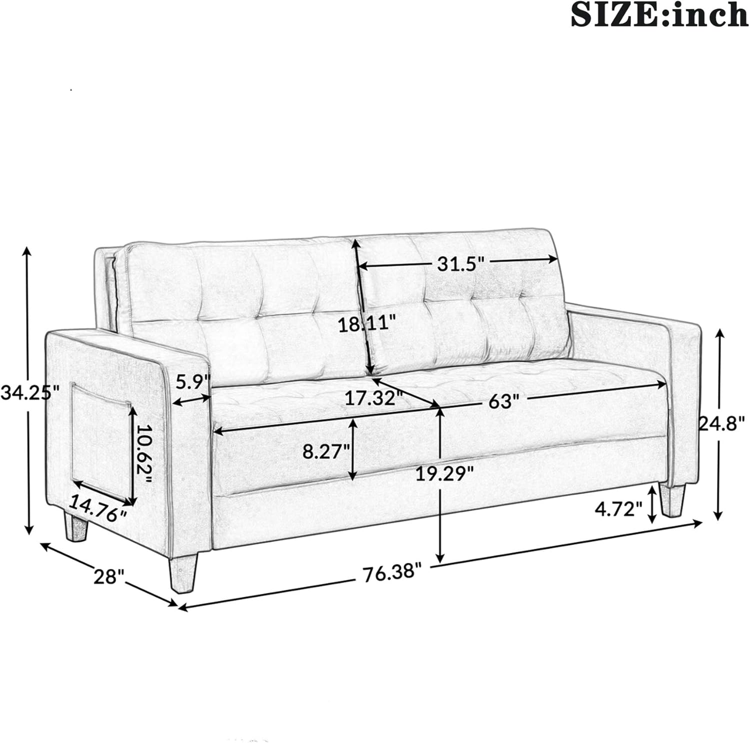 Merax Modern Mid Century Comfy Couch Tufted Velvet Sofa for Living Room Bedroom Office Black Love, 3-Seat