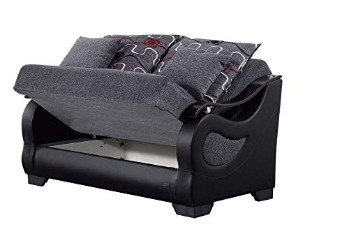 Empire Furniture USA Arizona Collection Convertible Loveseat with Storage Space, Includes 2 Pillows, Gray