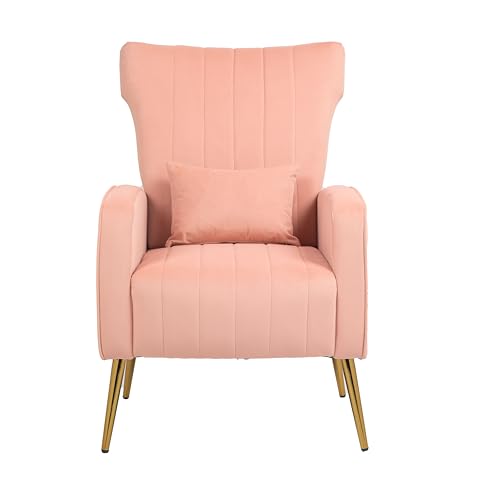 Velvet Accent Chairs for Living Room Modern Wingback Vanity Chairs Upholstered Arm Chairs High Back Accent Chair (Purple)