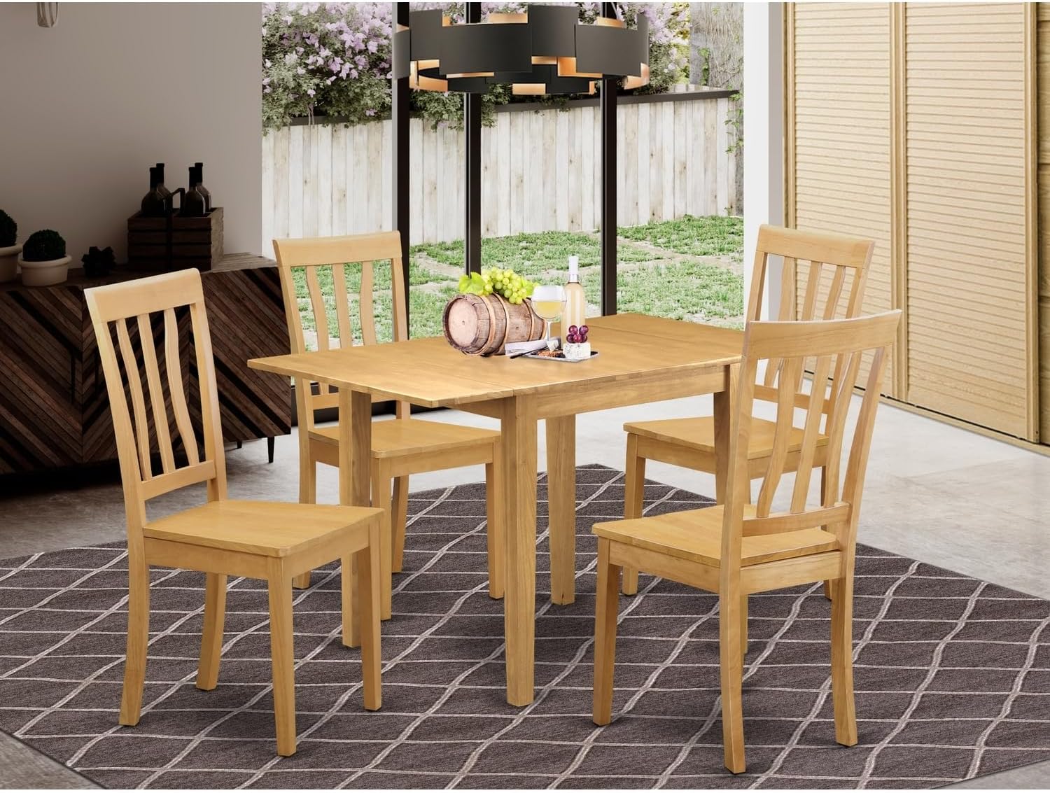Boldly Bohemian Wooden Dining Table Set Pc- 4 Wonderful Chairs for Dining Room and an Elegant Dining Room Table - Oak Finish Wooden Chair Seat and Table Top - Oak Finish