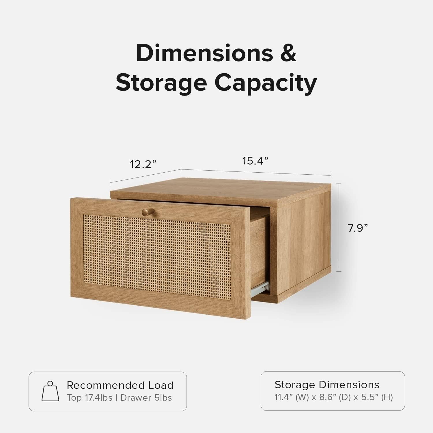 Floating Nighstand Natural Rattan Farmhouse Boho Wall Mounted Space Saving Bedside Tables Nightstands Brown MDF