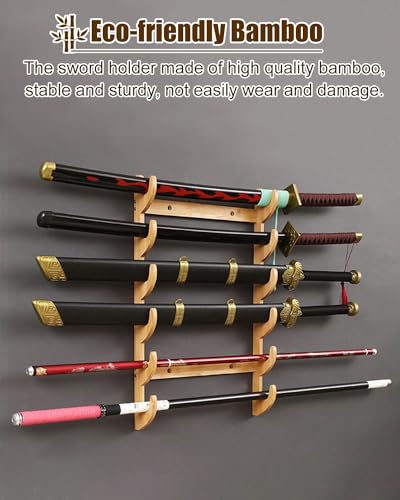 1-13 Tiers Sword Display Wall Mount, Bamboo Katana Samurai Sword Hanger, Vertical Martial Arts Weapons for Wakizashi Tanto/Genji/Axe (Size : 13-Tier), 36655