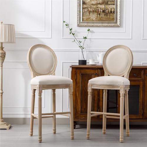 French Country Wooden Bar stools Set of 2,Upholstered Vintage Armless Kitchen Bar Chairs,26