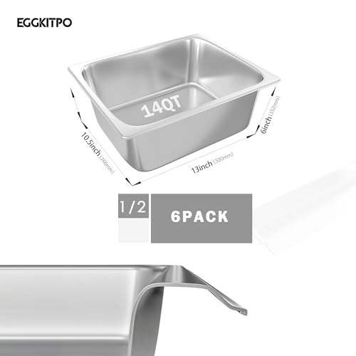Stainless Steel Pan 6-Pack 6 Inch Deep Full Size Pans Catering Storage Metal Food Pan Commercial Steamer Pan Food Catering Trays for Hotel Steam Table Tray for Food Warmer