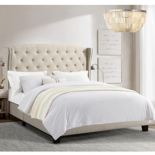 Rosevera Platform Bed Noblesville Upholstered Panel, Queen, Beige