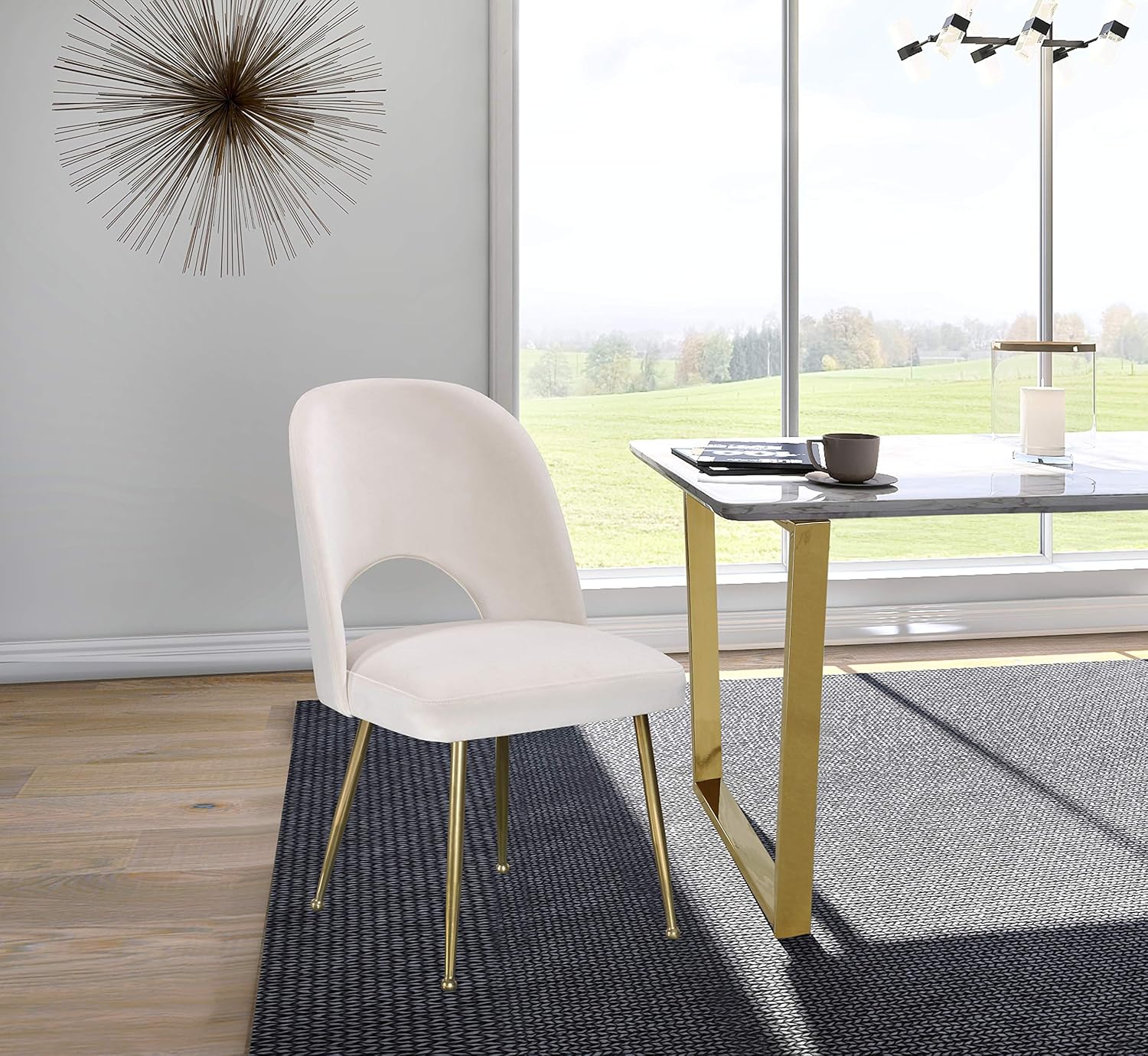 Meridian Furniture Logan Collection Modern | Contemporary Velvet Upholstered Dining Chair with Brushed Gold Ball Design Legs, Set of 2, 20