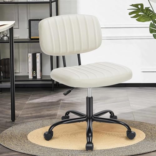 Ergonomic Office Swivel Chair with Wheels Armless Comfort, 360° Rolling Chair, Height Adjustable, Floor Chair with Back Support, Suitable for Office, Home, Bedroom, Study Room, Orange