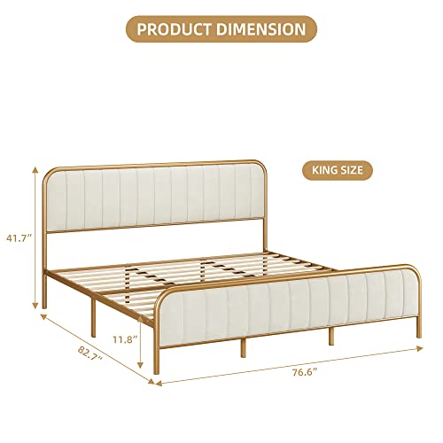 Full Size Upholstered Velvet Metal Bed Frame with Tufted Headboard, Modern Platform Bed Frame No Box Spring Needed, Heavy Duty, Easy Assembly, Green Golden