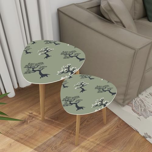 Triangle Nesting Coffee Table Set of 2 Winter forest scandinavian hand drawn seamless pattern New Year Modern Minimalist Side Table Small End Table Leisure Tea Table Living room Bedroom Office