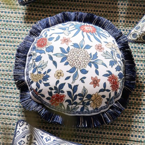 Designer Throw Pillow Covers,Blue Euro Elegant Linen with Blooming Floral Pattern Pillow Cover,Decorative Square Pillowcases Cushion for Bed Living Room Outdoor Car,18