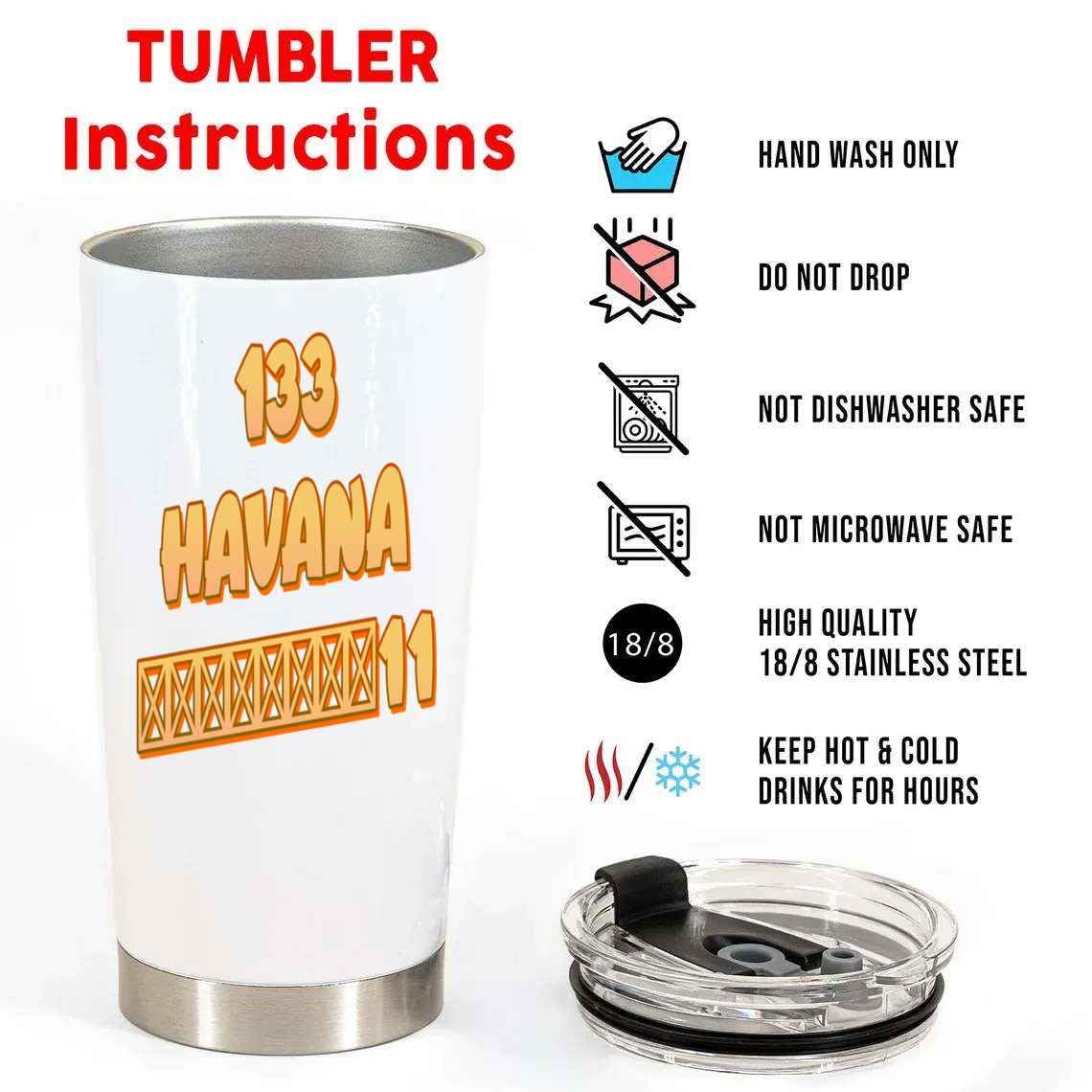 Funny Gift Unique Gift for Havana - Flat Design Idea for Architecture Lovers - Havana City Landscape - 20 Oz White Stainless Steel Fat Tumbler