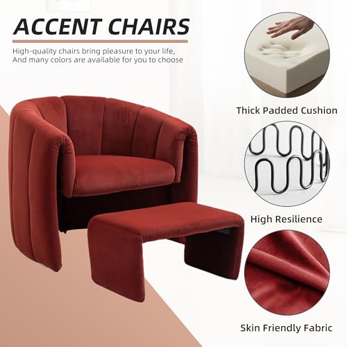 Accent Chair, Barrel Chair with Ottoman, Modern Velvet Chair Armchairs with Footstool, Comfy Reading Chair for Living Room, Bedroom, Dressing Room,Olive