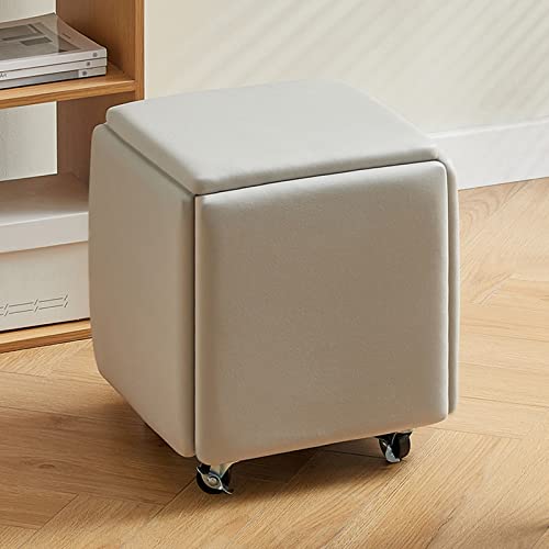 5 in 1 PU Leather Seating Nesting Ottoman Cube with Swivel Casters Stackable Sofa Chair Stool Movable Footstool Dressing Chair for Living Room Bedroom Colorful (Size : Gray B)