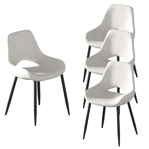 Dining Chairs Set of 6, Mid-Century Modern Dining Room Chairs,Upholstered Fabric Kitchen Chairs, Comfy Chairs with Metal Legs for Living Room,Waiting Room(Beige,6)