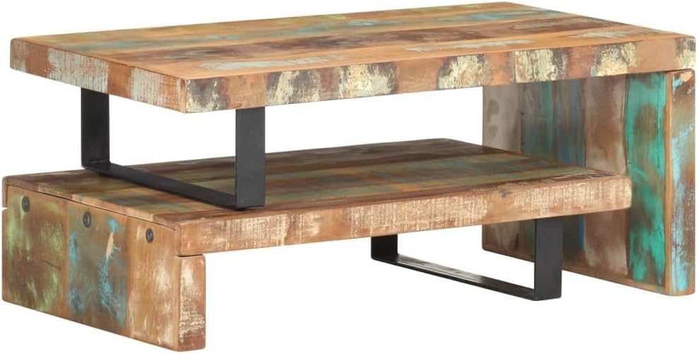 2 Piece Coffee Table Set Solid Reclaimed Wood