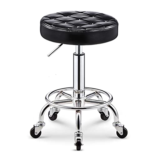 Round Rolling Swivel Massage Salon with Wheels,Adjustable Hydraulic Stools PU Leather Bar Stool Office Shop Stool with Footrest Tattoo Facial Spa Stools Blue（Blue）