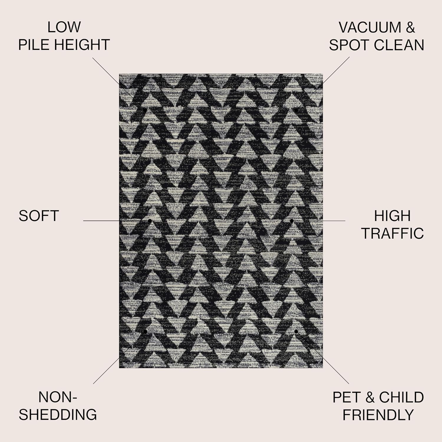 JONATHAN Y MOH206C-4 Aisha Moroccan Triangle Geometric Area Rug, Contemporary, Modern, Scandinavian, Minimalistic for Living Room, Dining Room, Bedroom, Kitchen, Black/Cream, 4 X 6