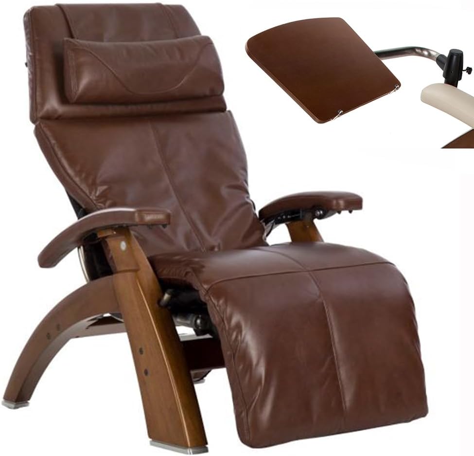 Human Touch Perfect Chair PC-610 Omni-Motion Classic Power Zero Gravity Recliner Performance Memory Foam Package Walnut + Laptop Desk - Oak Premium Leather