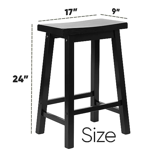 PJ Wood Classic Modern Solid Wood Backless Saddle Seat, 24 Inches Tall Easy Assemble Counter Stool with Durable Construction, Black (2 Pack)