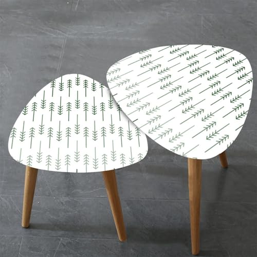 Triangle Nesting Coffee Table Set of 2 Scandinavian geometric pattern stylized linear fir pine trees white Modern Minimalist Side Table Small End Table Leisure Tea Table Living room Bedroom Office