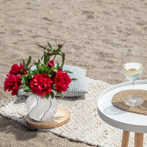 White Ceramic Oysters Vase with Blue Edge, MODUSKYE Modern Wavy Design, Nautical Theme Hydroponic Flower Vase for Table, Fireplace, Shelf, Mantel, Entryway and Centerpieces Home Decor(Oysters)