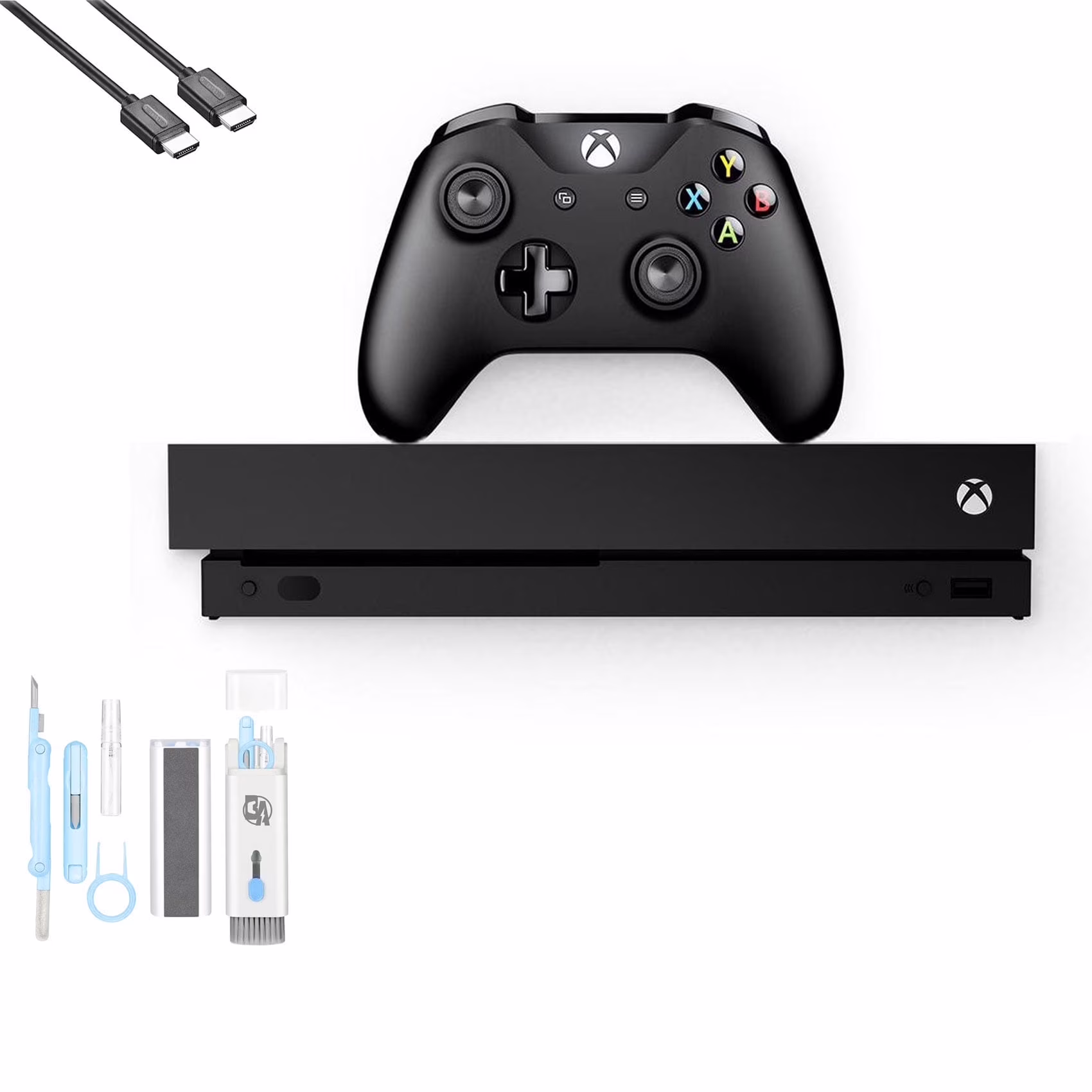 Restored Microsoft Xbox One X 1TB, 4K Ultra HD Black with BOLT AXTION Cleaning Kit HDMI (Refurbished)