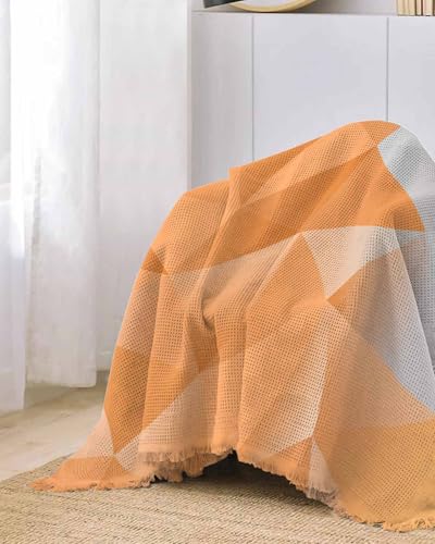 Ombre Teal Gray Sofa Cover Couch Covers for 3 Cushion Couch Throw Couch Cover with Tassel Soft Sofa Slipcover Abstract Geometric Cube Texture Couch Furniture Protector for Dog Pet 71