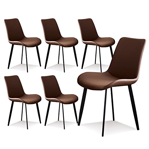 Dining Chairs, Modern Chairs Set of 4 Brown Chairs, Faux Leather Chairs with Metal Leg, Comfortable Kitchen Chairs for Dining room Living Room Kitchen Bedroom Cafe Bistro Restaurant